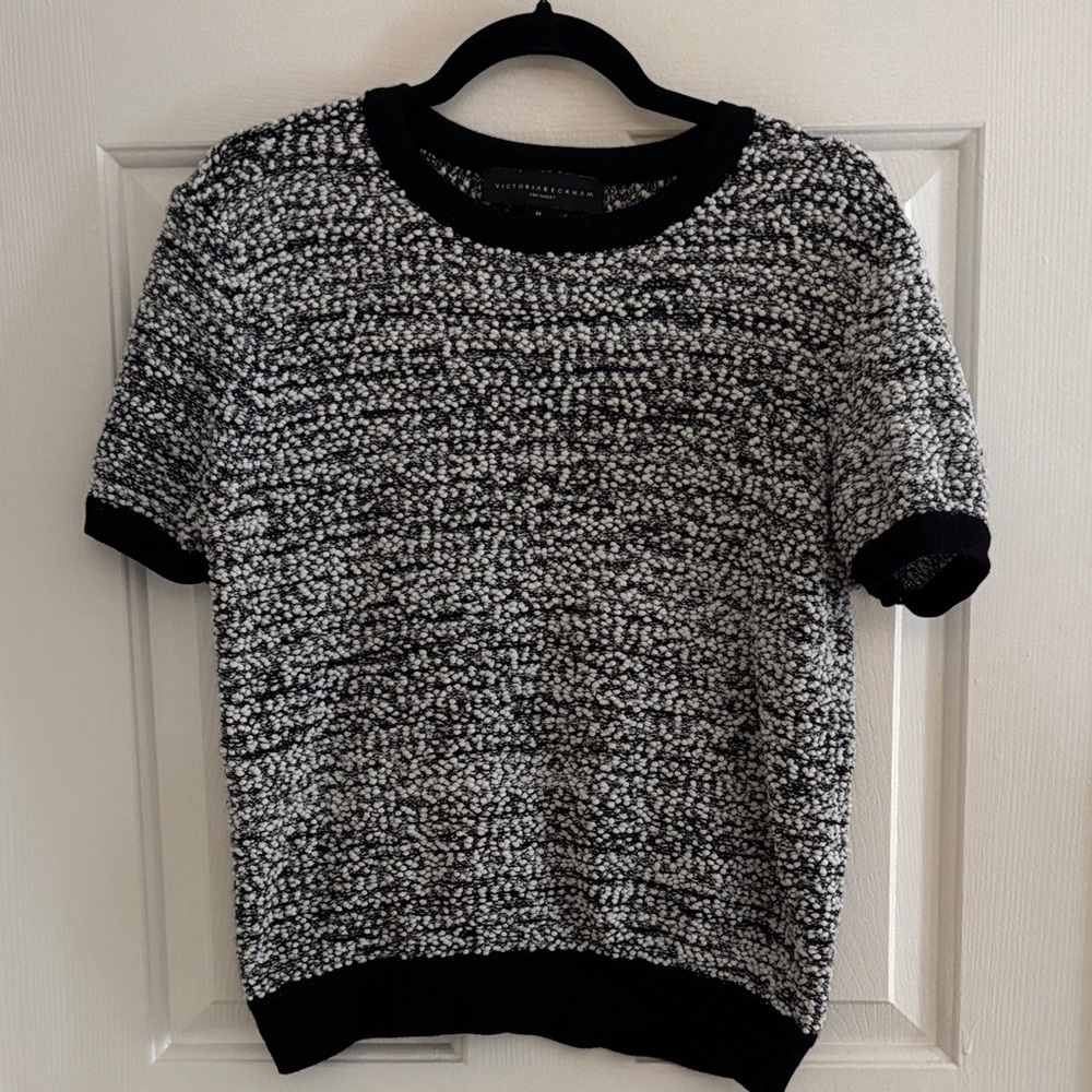 Victoria Beckham target Black and White Textured Short-Sleeve Crewneck Sweater